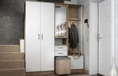 Прихожая «Дуся» 1.7 Дуб бунратти/Белый бриллиант