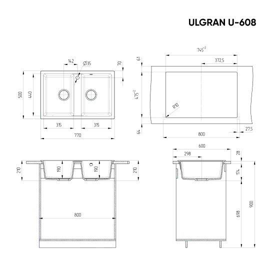 Мойка Ulgran U-608-308 черный