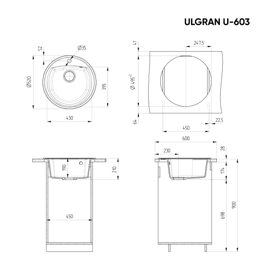 Мойка Ulgran U-603-342 графит