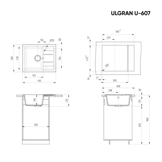 Мойка Ulgran U-607-342 графит