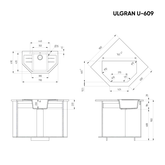 Мойка Ulgran U-609-308 черный