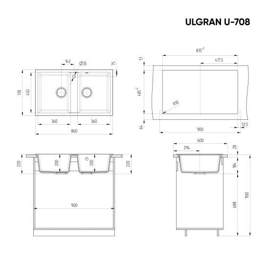 Мойка Ulgran U-708-344 ультра-черный