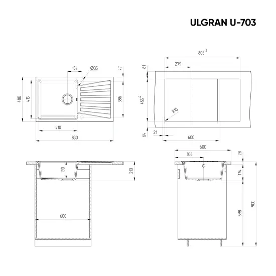 Мойка Ulgran U-703-343 антрацит