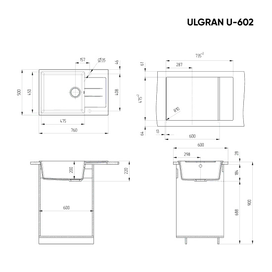 Мойка Ulgran U-602-310 серый
