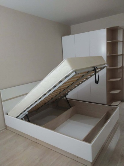 Спальня Вегас Д5 Кровать 1,4 с подъемным механизмом Дуб Венге/Белый Глянец