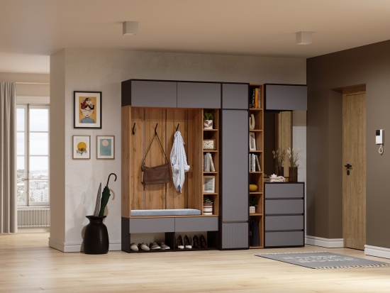 Модульная прихожая Прага Венге/Графит софт