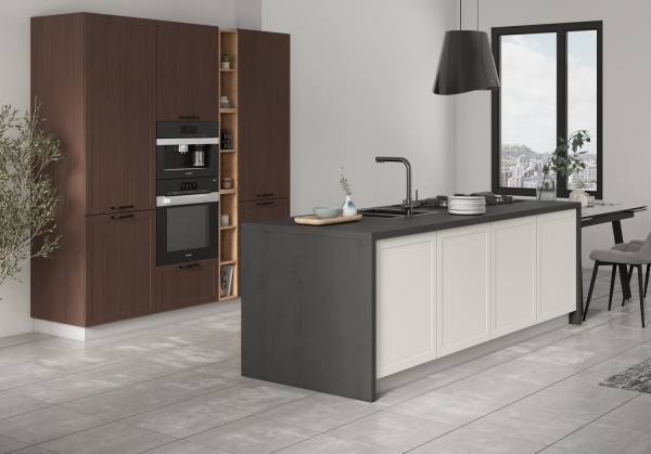 Модульная кухня Квадро Американский шоколад / Белая кожа