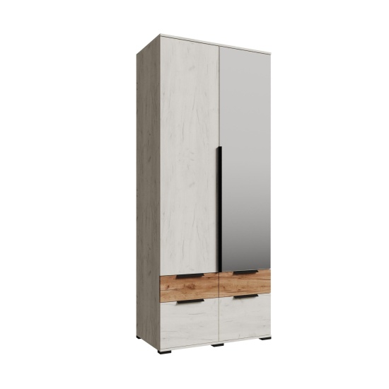 Лилль Шкаф 2-х створчатый с зеркалом и ящиками ЛСШ-22 дуб крафт белый/дуб крафт табачный