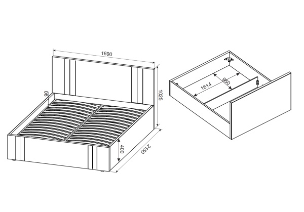 Кровать Леванте 1,6 Графит