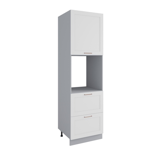 Пенал с нишей под духовку и ящиками Квадро Белая кожа ПНЯ 600