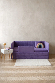 Детский диван-кровать 90*180 см DREAM line в полоску сиреневый с матрасом, чехлом, ящиком и бортиком, кровать детская от 3х лет