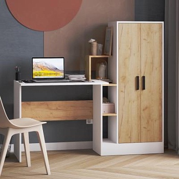 Компьютерный стол СКМ-1 белый/дуб крафт золотой