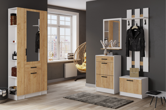 Модульная прихожая Кевин белый/дуб крафт золотой