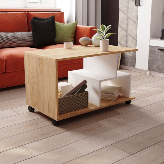 Журнальный стол СЖМ-1 дуб крафт золотой/белый