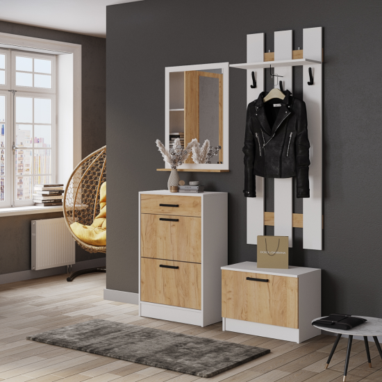 Модульная прихожая Кевин белый/дуб крафт золотой