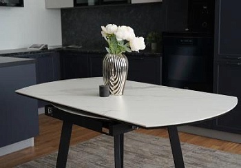 Стол керамический раздвижной Раунд 1400х800 (1400) Белый