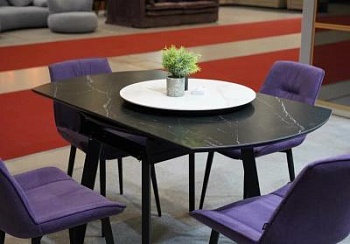 Стол керамический раздвижной Раунд 1400х800 (1400) Чёрный