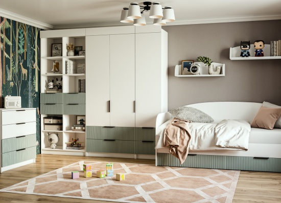 МС Лавис Комод КМД 800.1 Белый/Белый софт-Зеленый софт