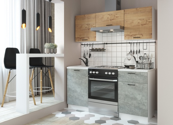 Кухонный гарнитур Дуся 2М 1,6м Дуб бунратти / Цемент