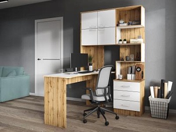 Компьютерный стол №1 Левый Дуб Вотан/Белый