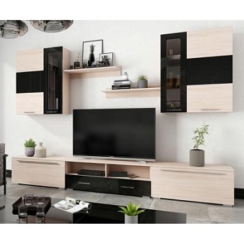 Бруно тумба 2700*400*450 (мдф чёрный глянец/лдсп дуб сонома)