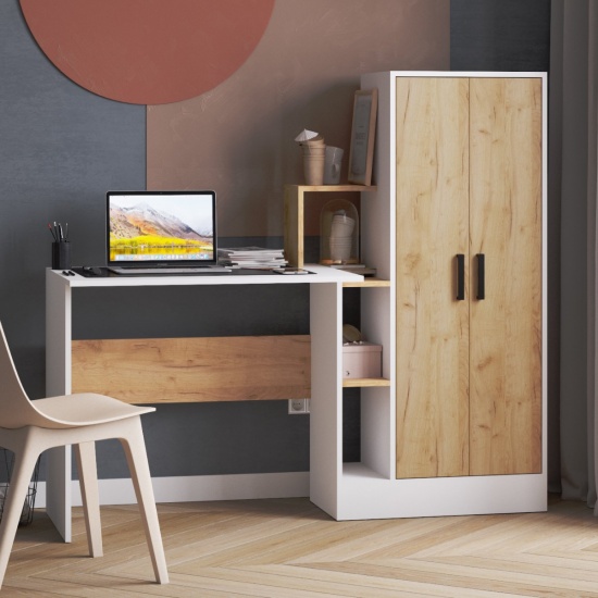 Компьютерный стол СКМ-1 белый/дуб крафт золотой