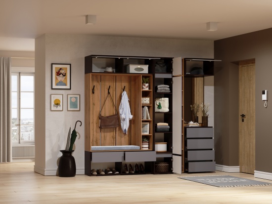 Модульная прихожая Прага Венге/Графит софт