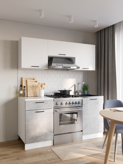 Кухонный гарнитур Дуся 2М 1,6м Цемент / Белый бриллиант