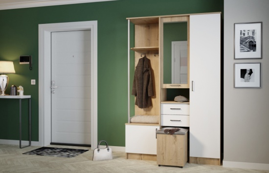 Прихожая «Дуся» 1.3 Дуб бунратти/Белый бриллиант