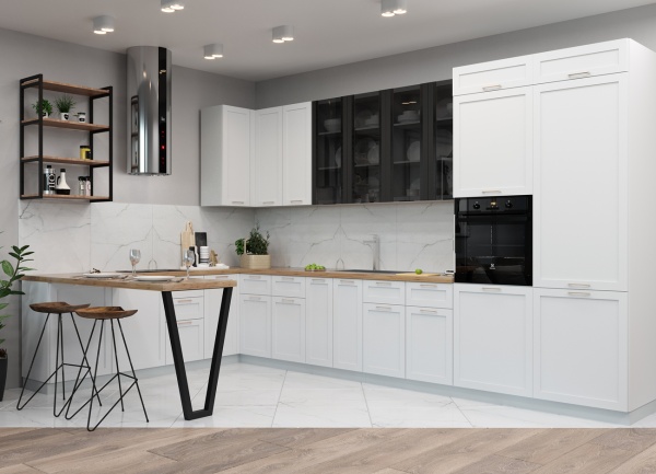 Модульная кухня Квадро Белая кожа