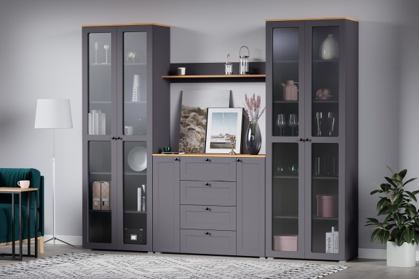 Модульная гостиная Остин графит/дуб золотой