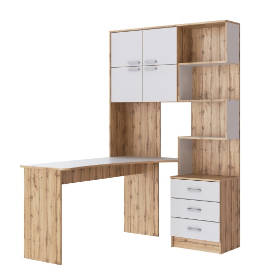 Компьютерный стол №1 Левый Дуб Вотан/Белый