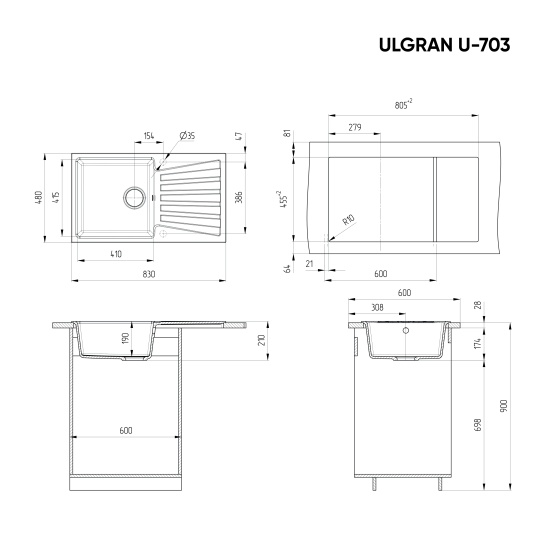 Мойка Ulgran U-703-343 антрацит