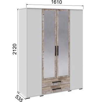 Спальня Соната шкаф 4-хств. белый/дуб крафт золотой