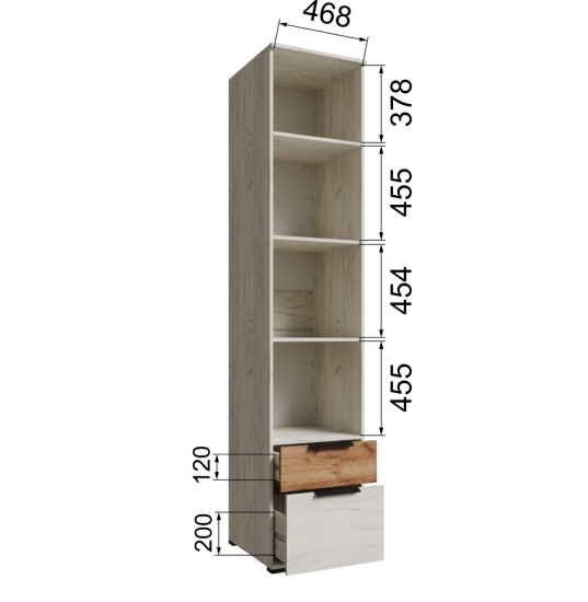 Лилль Пенал с зеркалом и ящиками ЛСП-20 дуб крафт белый/дуб крафт табачный