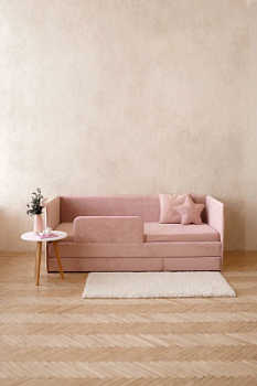 Детский диван-кровать 90*200 см SMILE розовый с матрасом, чехлом, ящиком и бортиком, кровать детская от 3х лет