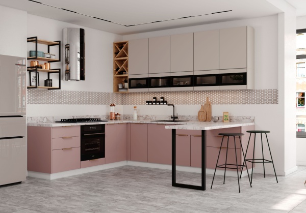 Модульная кухня Ройс Пудра / Бежевый Скин