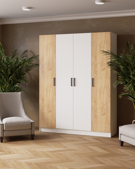 Шкаф комбинированный Ларс (1,6) без зеркала белый/дуб крафт золотой