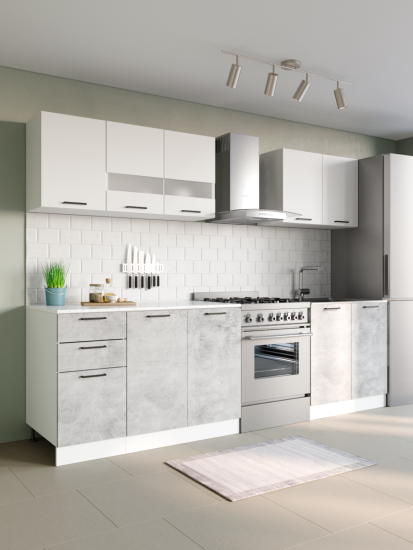 Кухонный гарнитур Дуся М 2м Цемент / Белый бриллиант