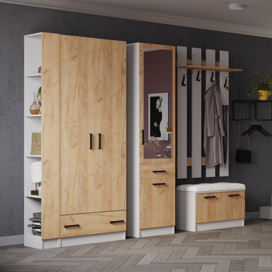 Модульная прихожая Кевин белый/дуб крафт золотой