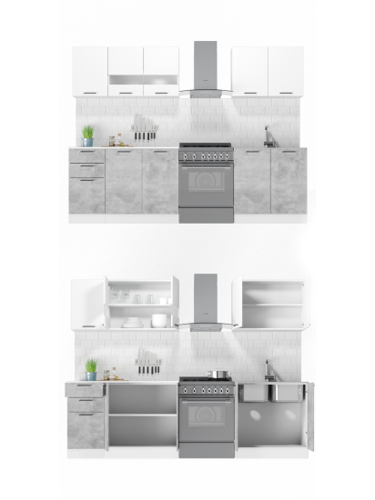 Кухонный гарнитур Дуся М 2м Цемент / Белый бриллиант
