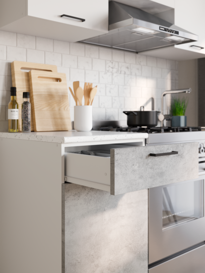 Кухонный гарнитур Дуся 2М 1,6м Цемент / Белый бриллиант