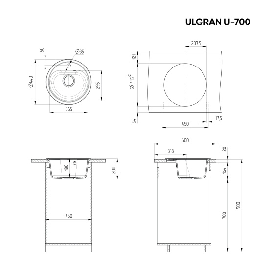 Мойка Ulgran U-700-343 антрацит