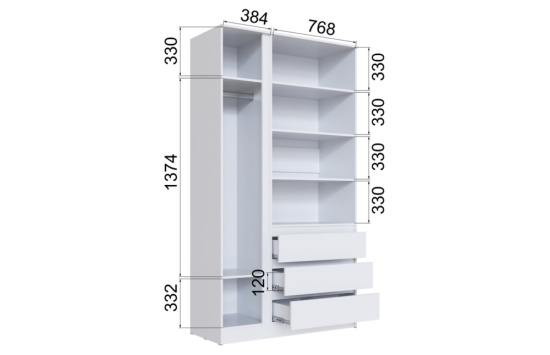 Спальня Мэнкс Шкаф 3-х створчатый  МСШ-24 белый