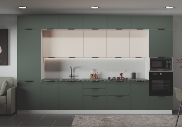 Модульная кухня Магнолия Изумруд / Крем