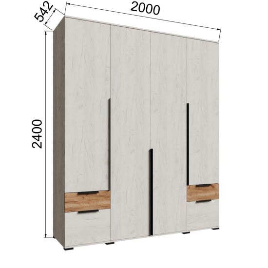 Лилль Шкаф 4-х створчатый ЛСШ-24 дуб крафт белый/дуб крафт табачный