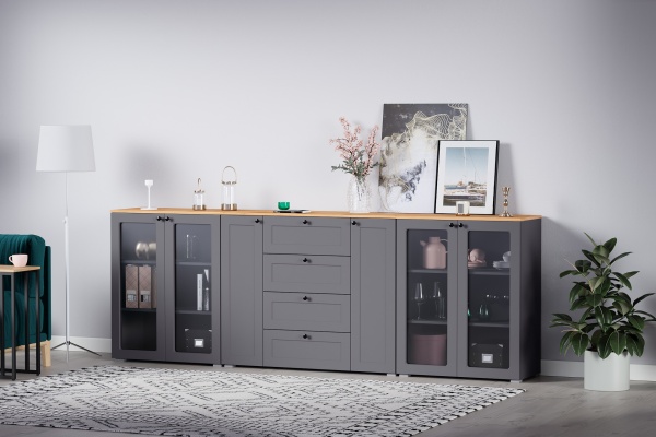 Модульная гостиная Остин графит/дуб золотой