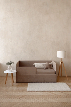 Детский диван-кровать 160х80 см Happy капучино с матрасом, чехлом, ящиком и бортиком, кровать детская от 3х лет