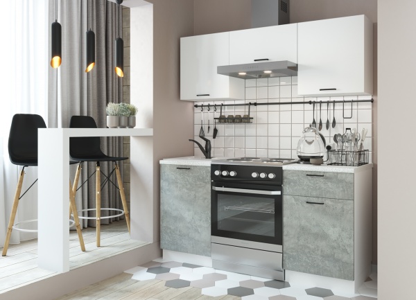 Кухонный гарнитур Дуся 2М 1,6м Цемент / Белый бриллиант