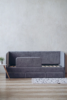 Детский диван-кровать 90*180 см DREAM темно-серый с матрасом, чехлом, ящиком и бортиком, кровать детская от 3х лет